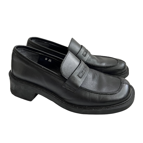vintage 90s Y2K chunky heel leather loafers DKNY … - image 1