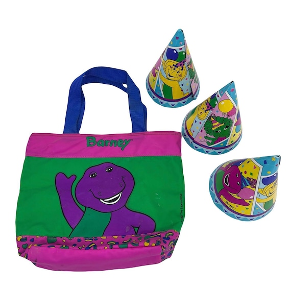 vintage 90s Barney The Dinosaur tote bag kids birthday party hats lot