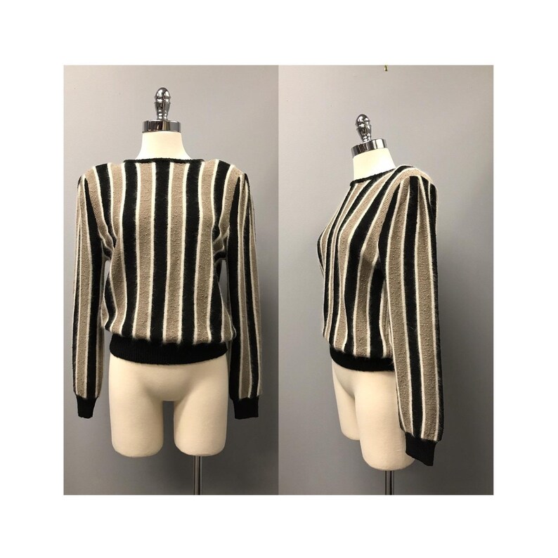vintage 1980s striped sweater M retro petite 80s image 2