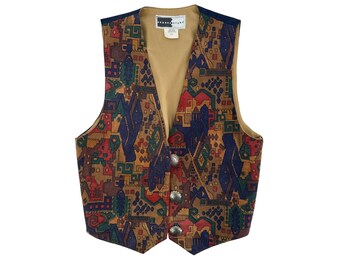 Chaleco vintage de gamuza estilo suroeste con botones geométricos y conchos grandes, Rhonda Stark