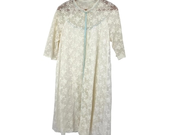 Vintage 1960 bata de peignoir floral encaje lencería mediana