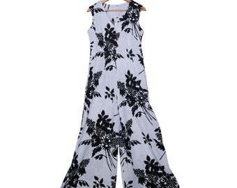 vintage 1970s floral polka dot jumpsuit wide leg romper