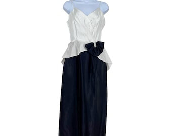 vintage 80s prom dress black and white bow 1980s