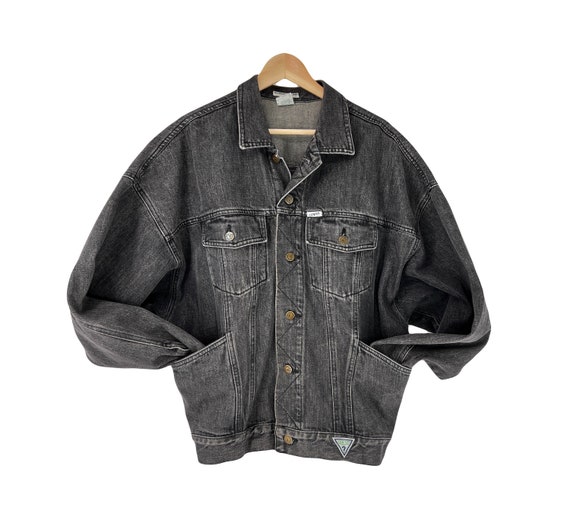 vintage 80s Guess denim jean jacket faded black 1… - image 2