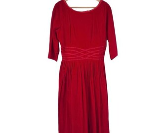 vintage red velvet party dress 1950s 1960s womens M