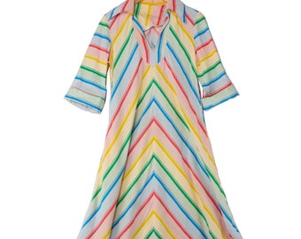 vintage 1970s dress rainbow chevron striped 70s colorful