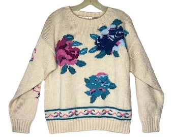 vintage floral granny sweater 80s