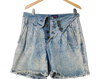 vintage 80s acid wash high rise denim jean shorts pleated