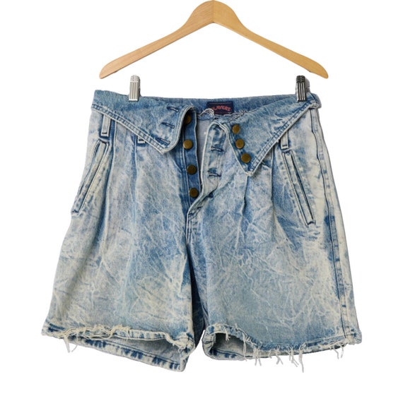 vintage 80s acid wash high rise denim jean shorts… - image 1