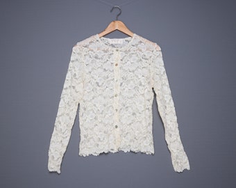 vintage 90s lace blouse button up top ivory