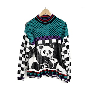 Vintage 80s Panda Bear Sweater Kawaii Oversized 1980s