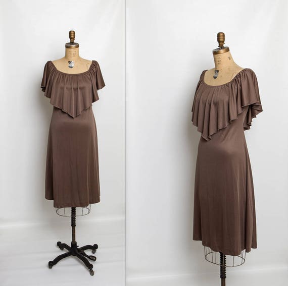 vintage 1970s dress with capelet | draped dress
