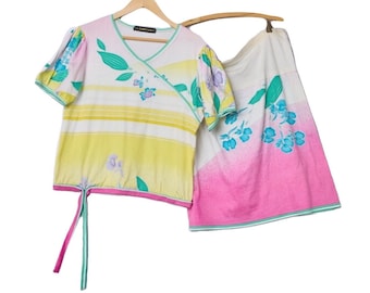vintage 1970s Leonard Paris blouse skirt set matching outfit