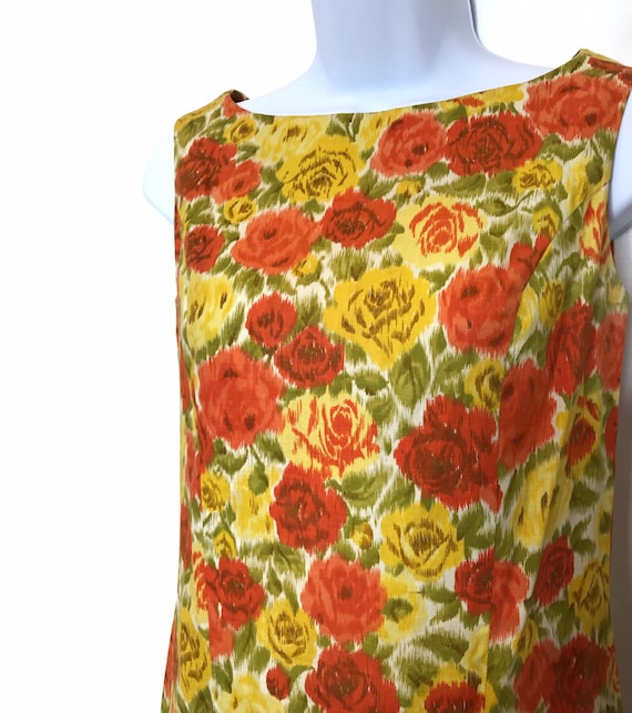 vintage 1960s floral drop waist dress 60s sleevel… - image 2