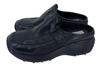 Vintage Y2K Steve Madden Sham Black Leather Platform Mules Womens 8.5