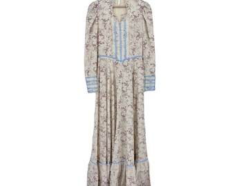 vintage 1970s floral maxi dress prairie Victorian revival calico cottagecore