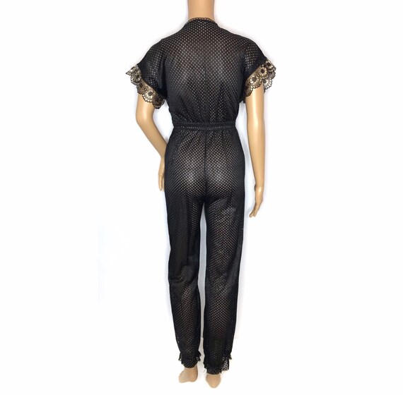 vintage 80s lingerie jumpsuit sheer black gold pe… - image 6