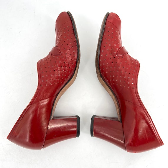 vintage 1940s peep toe heels red shoes - image 3