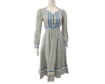 vintage 1970s dress floral peasant prairie calico boho 70s