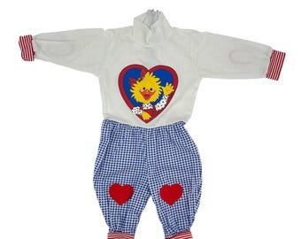 Vintage 90s Suzy's Zoo Baby Romper Jumpsuit 6M Witzy Duck Gingham Heart