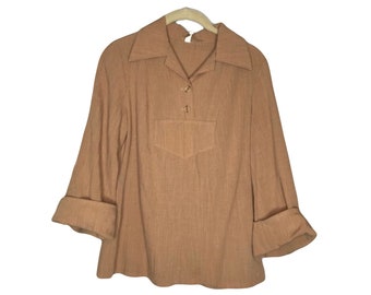 vintage 1970s blouse shirt 70s boho neutral top