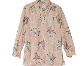 vintage 1970s sheer floral blouse 70s shirt pastel
