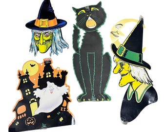 Vintage Halloween Die Cut Lot Cutouts Cat Witch Haunted House Ghost