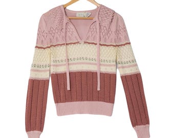 Vintage 1970s pointelle sweater cottage romantic pastel sweet