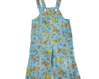 vintage 1970s baby overalls novelty print springtime