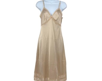 Vestido lencero completo con ribete de encaje, marca Vintage Sears, talla 34