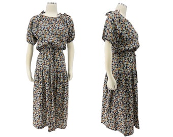 vintage 70s floral midi dress prairie boho 1970s