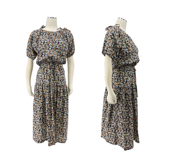 vintage 70s floral midi dress prairie boho 1970s - image 1