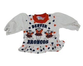 Vintage NFL Denver Broncos Sweatshirt Top Girls Baby 12M 90s Cheer Bear Peplum