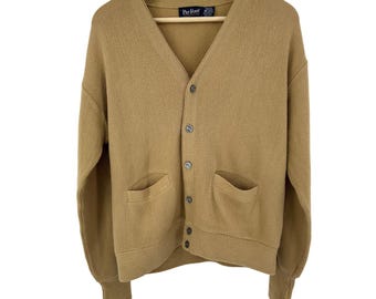 Cárdigan de golf vintage Par Four para hombre, talla M, suéter de abuelo, color tostado.