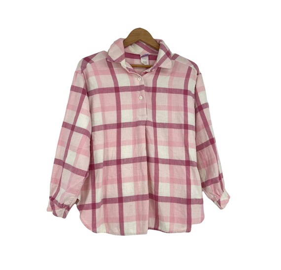 Vintage 80s Maternity Top Plaid Flannel Shirt