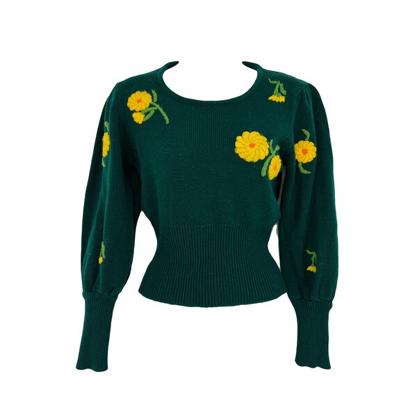 vintage 1970s embroidered floral sweater