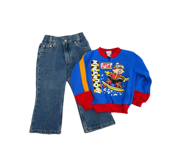 vintage 90s boys Levi’s jeans and sweatshirt outf… - image 1