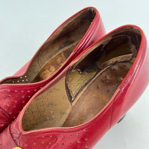 vintage 1940s peep toe heels red shoes - image 10