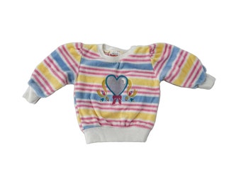 vintage 80s velour sweatshirt Health-Tex baby girls striped pastel top 1980s shirt