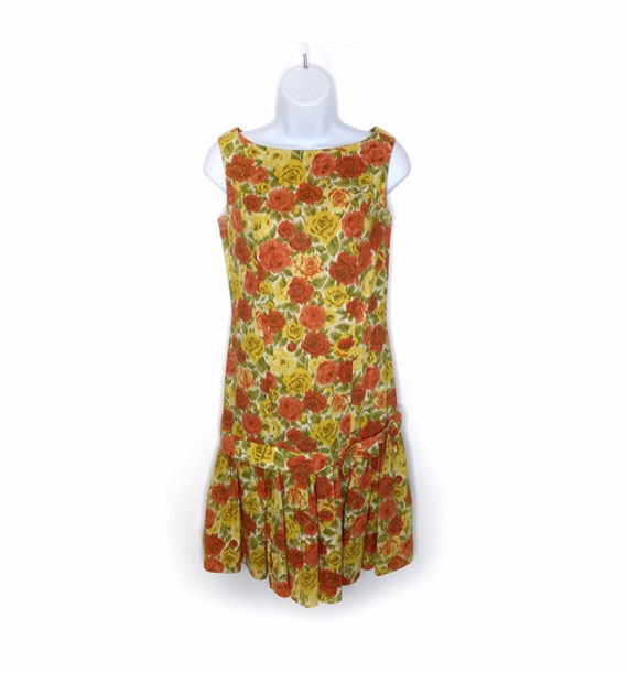 vintage 1960s floral drop waist dress 60s sleevel… - image 1