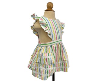 vintage 80s girls pinafore dress striped rainbow