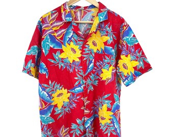 Camisa hawaiana vintage para hombre, talla grande, estilo años 80, ropa de resort tropical Luau