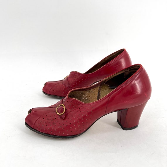 vintage 1940s peep toe heels red shoes - image 5