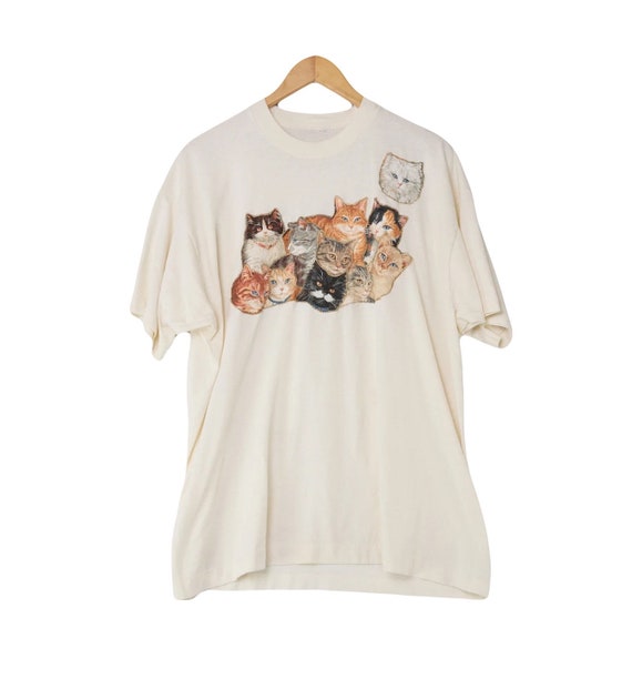90's Vintage Cat T-shirt adult usa 杢グレー Vintage Cats Shirt Adult XL Single Stitch Cat AOP 90s Rel E