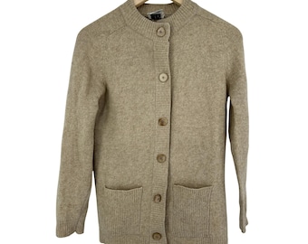 Vintage cashmere cardigan sweater womens medium beige oatmeal 60s 1960s