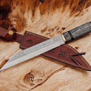 Custom Handmade Seax Knife with Leather Sheath – Viking Knife – Medieval Warrior Blade – Unique Gift for Him or Her Gift For Groomsmen