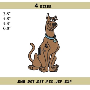 Scooby doo embroidery design - Cartoon Dog embroidery machine files - Smiling dog stitch file - 4 sizes - Instant download