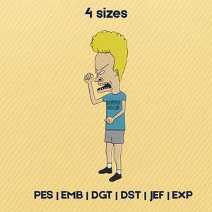 Cartoon Butthead Stickmuster, 90er Jahre Comic Stickmuster, lustiges Stickmuster, digitale Datei, 4 Größen