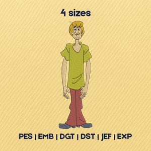 Shaggy Embroidery Design Digital Download | Scooby Doo Machine Embroidery File, 4 sizes | Instant Download
