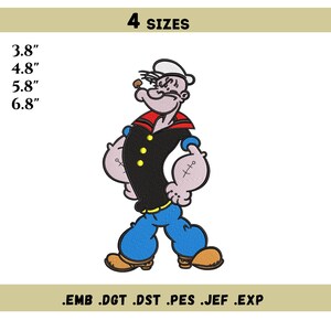Popeye Embroidery Design – Classic Cartoon Sailor Machine Embroidery File - Instant download – 4 Sizes